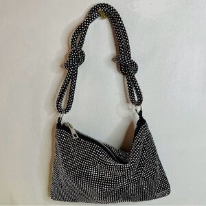 Evening Bag in Silver and Black with Rhinestones